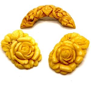1920s Celluloid Jewelery Rose Brooches Pendant Estate Jewelery 1930s ✨ OC